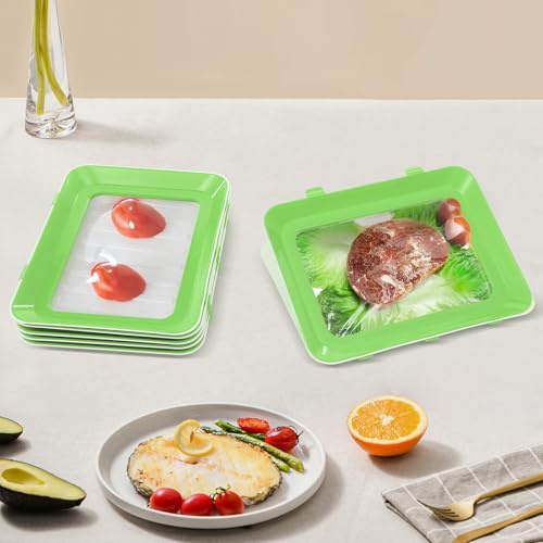 6 bandejas para conservación de alimentos, conservación al vacío, fiambreras, fiambreras, apilables, color verde
