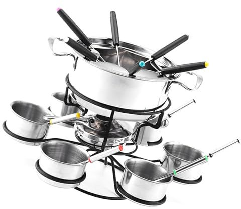 Conjunto De Ollas para Fondue - 21 Piezas De Fondue De Queso En Una Olla De Acero Inoxidable | Pot para Fondue con 6 Tenedores, 6 Tazones, Juego De Fondue Multifuncional, Juego De Cocina para Comidas