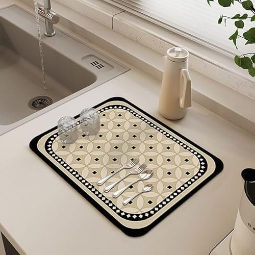 Gambo Abtropfmatte Schwarze Geometrie Spülbeckenmatte Für Geschirr,Umweltfreundlich,Hitzebeständig,rutschfest,Wasserfiltermatte,Starke Wasseraufnahme,Leicht Zu Reinigen
