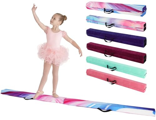 FAHKNS Kids Balance Beam 3-5 8FT Folding Gymnastics Balance Beam for Kids Ages 6-12 Toddler Balance Beam Colorful