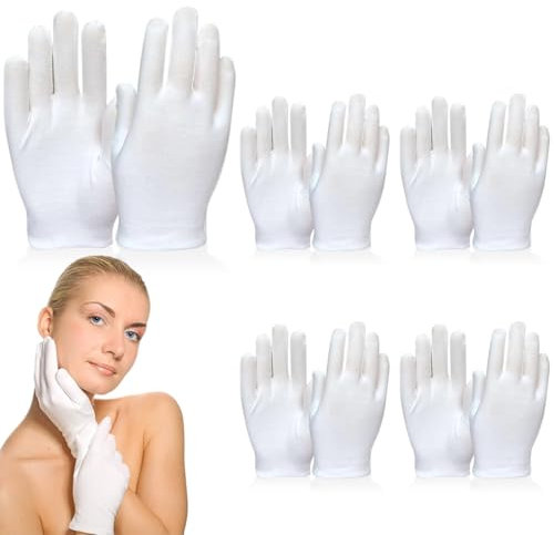 5 Paia Guanti Cotone Bianchi per Eczema, Guanti Idratanti in Cotone Bianco per la Notte, Guanti in Cotone per la Cura, per Mani Secche, Eczemi, Bellezza, Pelle Sensibile e Irritata