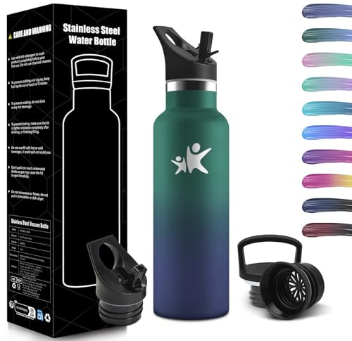 Honeyholly Trinkflasche Kinder, 500Ml BPA-Frei, Trinkflasche Edelstahl, Auslaufsichere Isolierflasche Doppelwandig, Wasserflasche, Thermoskanne, mit Strohhalm, Water Bottle Für Sport, Schule, Büro