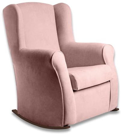 KsitaDecor Sillon Lactancia Mecedora Tapizado Antimanchas – Butaca Comoda para Dormitorio o Salon – Diseño Moderno en Beige o Gris – 100x67x61 cm – Ideal Lactancia y Descanso (Rosa)