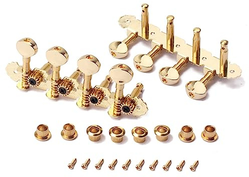 Mandolin Machine Heads 4L4R Golden Tuning Peg Set with Screws Ferrules | Professional Use, Iron and Copper Build, Improves Tone and Appearance, 25mm Peg Spacing for 8 String Guitar
