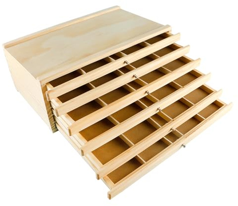 RATSTONE 6 Cassetti Scatola Portaoggetti Per Artisti 40x25x15cm,Con 4 Cassetti,Portatile,Scatola Di Immagazzinamento Per l'Arte In Legno Di Faggio Premium,Per Pastelli,Matite,Pennelli,Timbri