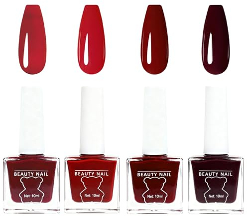 Red Nail Polish Set - 4pcs Red Nail Varnish - Quick Dry & Long Lasting Nail Varnish - Dark Cherry Burgundy Brightred Nail Polish Kit - Classic Glossy Nail Art Polish Gift Set For Women