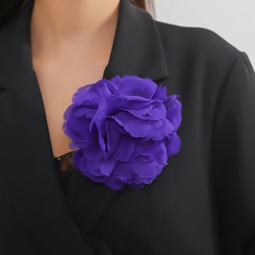 Waltonalice Haarschnitt große Rose Brosche Brosche Blume Kopfblume Haarklammer Mädchen Corsage Blume Haar Pin Hochzeit Party Accessoires für Kleider Anzüge Bankette Lila Tüll Blume 12 cm