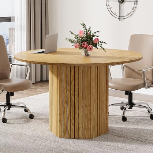 Tribesigns Round Conference Table, 47-Inch Wood Modern Meeting Table for 4-6 People for Conference Room, Meeting Room, Office, Business, Training, Seminar, Light Brown