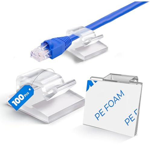 Corehold 100 PCS Cable Clips - Cable Holder - Cable Tidy Clips, Self Adhesive Cable Clips for Cable Management, Wire Clips, Wire Organiser, Wire Holder, Cable Wall Clips, Wire Clips for Cables