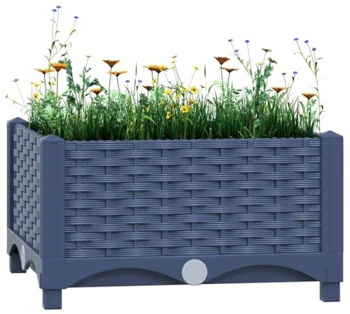 Mokuyary Letto sollevato 40 x 40 x 23 cm in polipropilene fioriera da giardino, vassoio per coltivare, fiori, erbe grasse, terrazza, patio, balcone -C