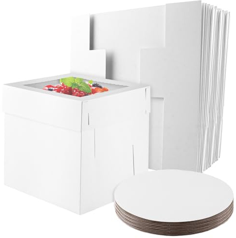 MUXHEL 10 Stück Tortenbox, Tortenkarton Weiß, 30 x 30 x 20cm Kuchenbox, Tortenschachtel, Tortentransportbox, Kuchen Transportbox, Torten Karton Box, für Kuchen, Gebäck