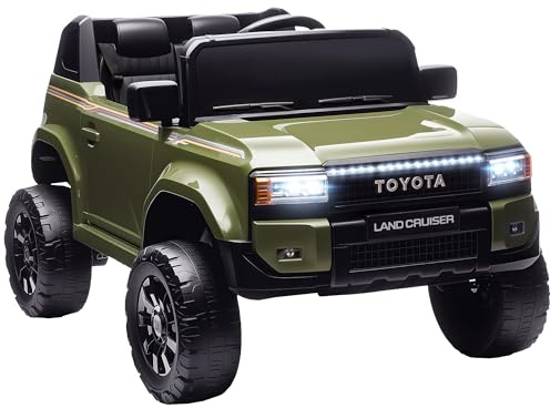 AIYAPLAY TOYOTA Land Cruiser Macchina Elettrica per Bambini 3-8 Anni, 12V 3-5 km/h Auto Elettrica Bambini con 2 Motori, Sospensioni, Telecomando, Cintura 3 Punti, Bluetooth, USB, Musica, Fari, Verde