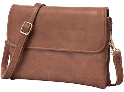 Toptime Umhängetasche Damen Klein, PU Leder Handytasche zum Umhängen mit Kartenfächer, Crossbody Bag mit Verstellbarer Schultergurt, Braun Handtasche Damen mit Mehreren Taschen für Reisen Einkaufen
