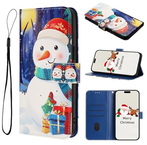 WOWUDI Funda para Moto G22 4G / E32S / E22S 4G Tipo Libro Cartera de Cuero PU con Tarjetero Cierre magnético Soporte Correa de muñeca protección Completa antigolpes con diseño navideño -LHXR