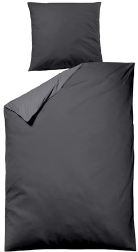 sleepling Satin Bettwäsche, 2-teiliges Set: 1x 155x220cm Bettbezug & 1x 80x80cm Kissenbezug, 100% Mako Baumwolle, Wendebettwäsche, Seidig Weich, Oeko-TEX, Made in EU, Waschbar bis 60 Grad, Anthrazit