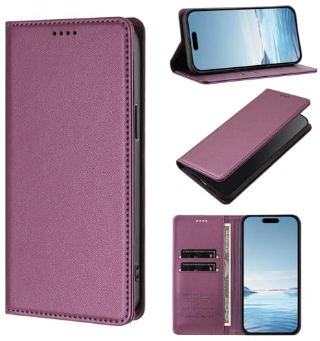 WOWUDI Funda para Motorola Moto E13 2023 4G,Bloqueo RFID Carcasa Protector con Ranuras para Tarjetas,ase Magnético Fuerte Ranura para Doble Tarjeta -Morado Oscuro