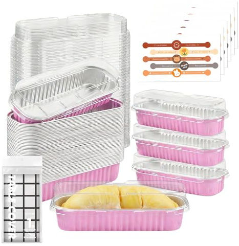 Mini Loaf Cake Cases, 30 Pcs Mini Loaf Pans with Lids 200ml (Pink) | Rectangular Aluminum Foil Baking Pans Cake Tins with Lids for Bread Cakes Wedding Birthday Picnic Party