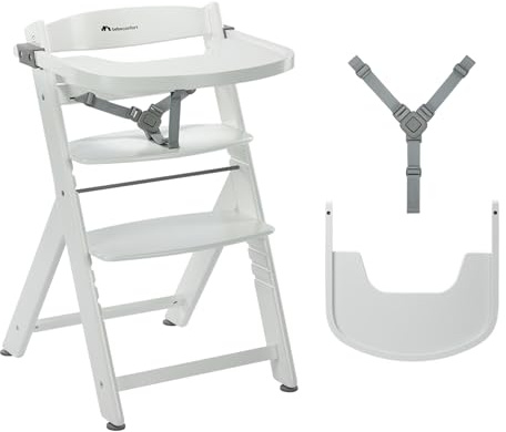 Bebeconfort Timba 2 Chaise Haute Bébé Évolutive Bois, 6+ Mois, Jusqu'à 110 kg, Chaise Haute Enfant Ergonomique, A'Adapte À La Plupart Des Tables, Plateau Amovible, Siège/Repose-Pieds Réglables, White