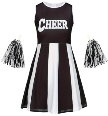 ZFIHAV Cheerleader uniform Cheerleading-klänning söt sport barn pom-poms prestanda barn högtid festkläder tillbaka till skolan säsong för kvinnor (svart, 130)
