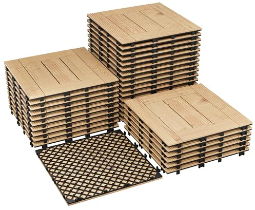 Garvee Dalles emboîtables antidérapantes en bois d'acacia massif 30x30cm – Sol imperméable pour terrasse, balcon, jardin, piscine – Installation facile DIY – Finition naturelle vernie – 22 pièces/lot