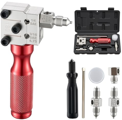 VEVOR Kit di Strumenti per Svasatura, Kit di Utensile per Svasatura Singola e Doppia a 45° dei Tubi in Rame da 4,75 mm e 6,35 mm, con 2 Stampi di Formatura, per Riparazione di Tubi Freni Autoveicoli