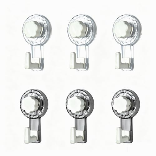 Drwosm Ganchos de Pared Sin Taladrar, Pack de 6 Ganchos Ventosa Potentes Reutilizable y Removible, Colgador Toalla para Baño, Cocina, Puerta y Coche, Colgadores Percha Pared, Toalleros de Baño
