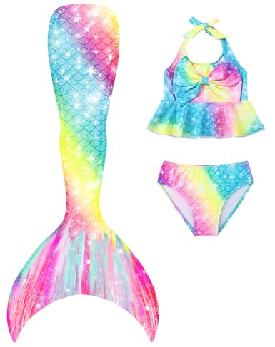 Dtiaagto Meerjungfrauen-Badeanzug für Mädchen, 3-teilig, Bikini, Rüschen, Strand, niedliche Badeanzüge für kleine Mädchen, Größe 5–6 Jahre