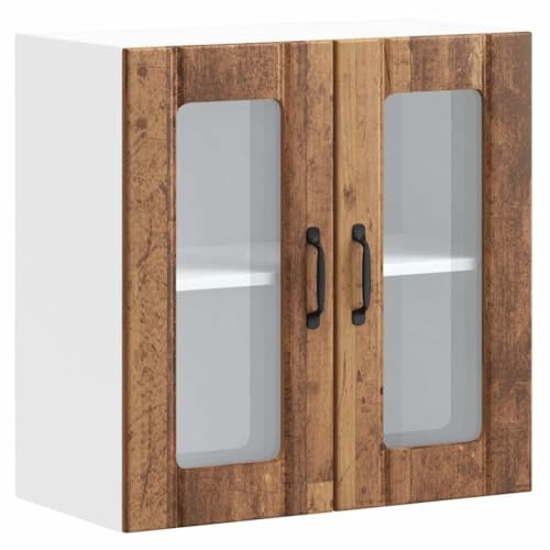 Tmriohed Küchen-Hängeschrank Lucca Altholz-Optik 60x31x60 cm Holzwerkstoff & Glas Glastür Wandschrank platzsparend für Küche Esszimmer Flur