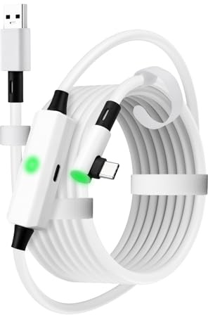 ELUTENG VR Link - Cable de carga USB C de 5 m, 27 W para auriculares Meta Quest 2/3, Pico 4 y PC VR, USB 3.0, 5 Gbps USB a USB C, accesorios para auriculares de realidad virtual (blanco)