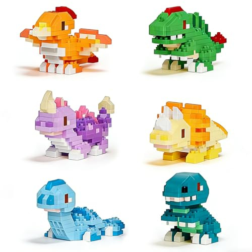 KAOVCXR 6PCS Dinosaur Micro Building Blocks Set, Mini Animal Bricks Model Kit for Teens Adults, DIY 3D Puzzle Craft Ornament for Hobby Collectors