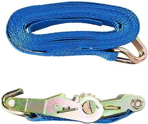 Silverline Ratchet Tie Down Strap J-Hook 6m x 38mm - Rated 1000kg Capacity 2000kg (786547)