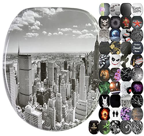 Sanilo WC Sitz mit Absenkautomatik, viele neue Toilettendeckel zur Auswahl, einfache Montage, stabile Scharniere, Skyline New York