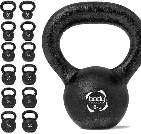 Body Revolution – gjutjärn kettlebell viktset – 2 kg 4 kg 6 kg 8 kg 10 kg 12 kg 14 kg 16 kg 18 kg 20 kg 24 kg kettlebells – kondition, aerobics och HIIT vattenkokare klocka träningsvikter och