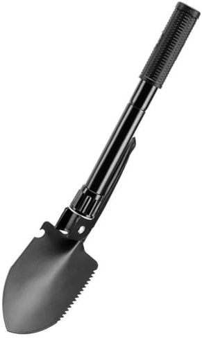 Barska Folding Survival Shovel with Pick, Compass, Serrated Saw Edge, Bottle Opener & Carry Case Compact Camping, Hiking, Metal Detecting & Emergency Tool Steel