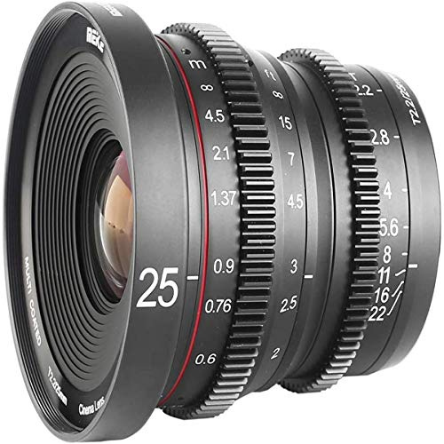 Meike 25mm T2.2 Large Aperture Manual Focus Prime Low Distortion Mini Cine Lens Compatible with Micro Four Thirds M43 MFT Camera,BMPCC