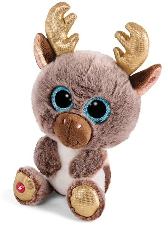NICI Glubschis: Das Original – Glubschis X-Mas Rentier Cocoa-Fee 15 cm I Kuscheltier Rentier mit großen Augen I Flauschiges Plüschtier mit Glitzeraugen ab 0 Monaten I braun / gold – 46301