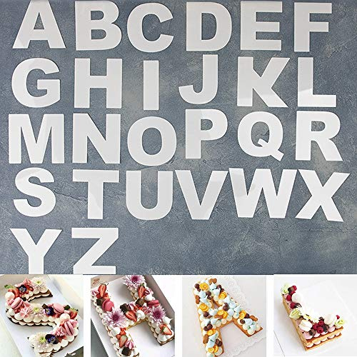 RAYNAG 26 Alphabet Cake Stencils A-Z Letters Baking Template Flat Plastic Cutting Alphabetic Outlines Mold 8 Inch Capital Letter Molds for DIY Cake Cookies