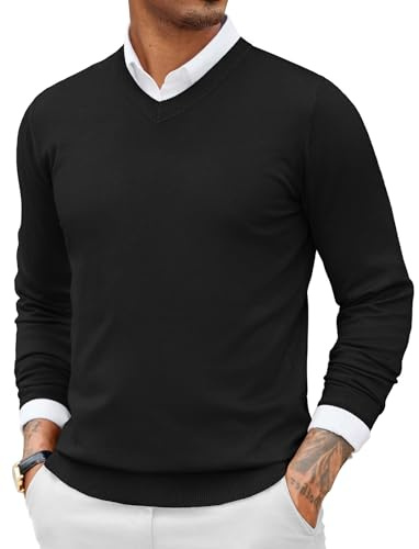 COOFANDY Men Classic Fit Knitted Sweater Lightweight Long Sleeve Fall Pullover Black