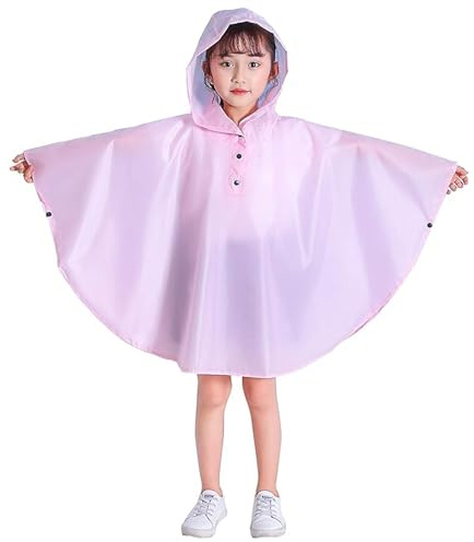 Gaga city Regnponcho för barn med huva och fodral, ljusrosa, storlek XL