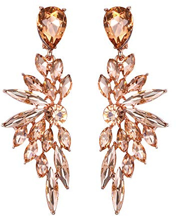 Clearine Women's Wedding Crystal Teardrop Multi Marquise Cluster Bling Dangle Earrings for Bridal Peach Rose-Gold-Tone
