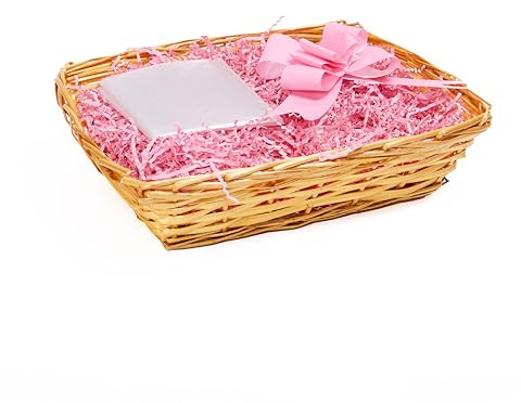 greenleaves Honey Wicker Gift Hamper Basket Kit with Pink Shredded Paper
