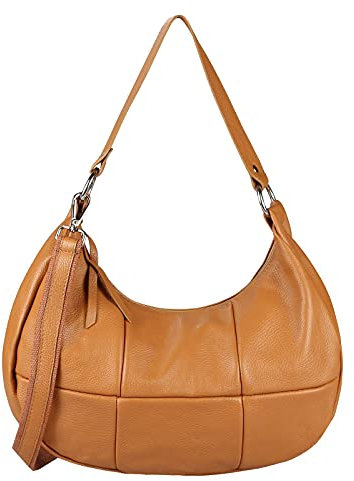 OBC Made in Italy Damen Leder Tasche Shopper Schultertasche Handtasche Umhängetasche Hobo Bag Umhängetasche Ledertasche Crossbody City Bag Crossover Cognac
