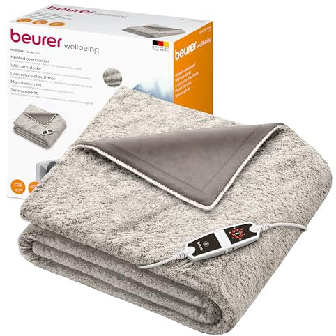 Beurer HD 150 XXL Nordic Heizdecke, elektrische Wärmedecke mit Abschaltautomatik, 200 x 150 cm, 6 Temperaturstufen, maschinenwaschbar, Kuscheldecke in Felloptik,Taupe