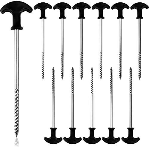 12 Pcs Zelt-heringe aus Verzinktem Stahl - Stabile Erdnägel mit Gewinde - 20 cm Heringe Camping mit T-förmigem Anti-Rutsch-Griff - Geeignet für Camping und Outdoor-Einsatz