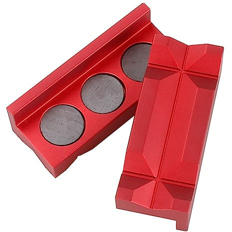 ihreesy Magnetic Vise Jaw Pads,2PCS Aluminum Alloy Vise Jaw Clamp Block Tool Insert Pad Vise Jaw Protective Inserts for Woodworking,Automotive,Red