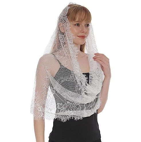 Ericetion Mujeres Lace Mantilla Iglesia Católica Capilla Velo De La Cabeza Formal Cubierta Bufanda Bordada Española para La Comunión De Masas Latinas