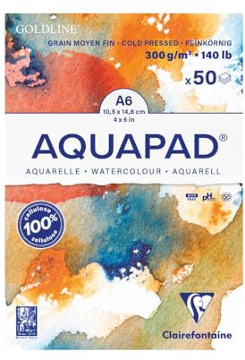 Clairefontaine Aquapad Goldline Aquarellblock A6, 10,5x14,8cm, 300g, 50 Blatt