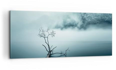 Panorama Bilder auf Leinwand 100x40cm Leinwandbild mit Rahmen Nebel See Sicht Groß Wanddeko Bild Schlafzimmer Küche Wandbilder Dekoration Wohnzimmer Wall Decor Canvas Wand Kunstdruck Art AB100x40-5324