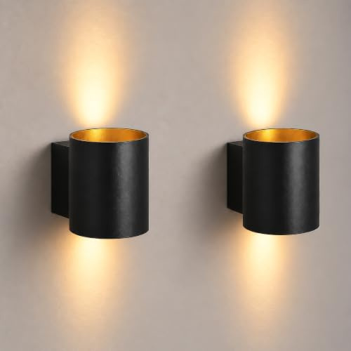 SSC-LUXon – Set med 2 TUANI vägglampor svart och guld I Up & Down-lampa med G9-sockel I modern rund inomhusarmatur