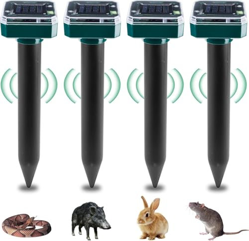 Aicharynic 4 Pezzi Repellente Solare per Talpe, Solare Repellente Zanzare Repellent Talpe Ultrasuoni IP65 Impermeabile Scaccia Talpe Repellente Solare Ultrasuoni per Anti Talpe, Serpent, Ratti